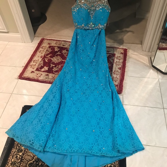 2 piece baby blue mermaid style prom dress - Picture 3 of 6